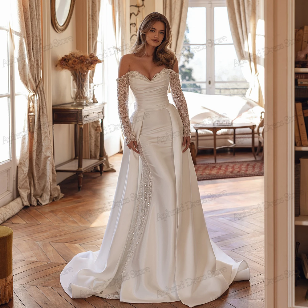 

Gorgeous Wedding Dresses Vintage Bridal Gowns Sequin Appliques Off The Shoulder Robes Satin Vestidos De Novia Customized 2025