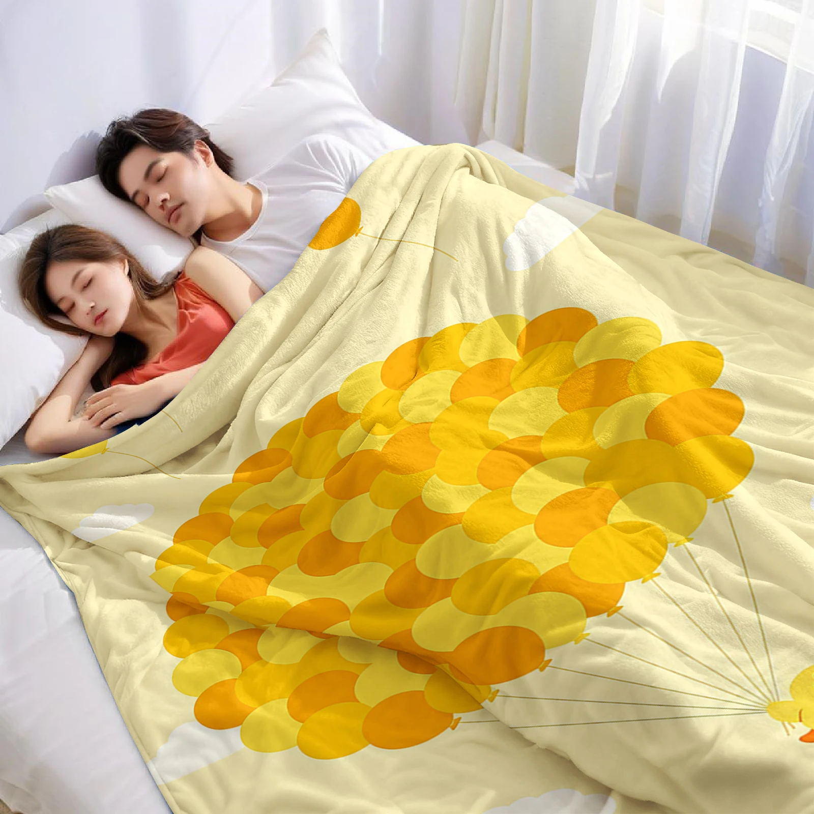Yellow Duck with Balloons Ultra Soft Sherpa Fleece Blanket Fluffy Warm Thick Throw for Sofa Bedroom Couch Holiday Home Decor