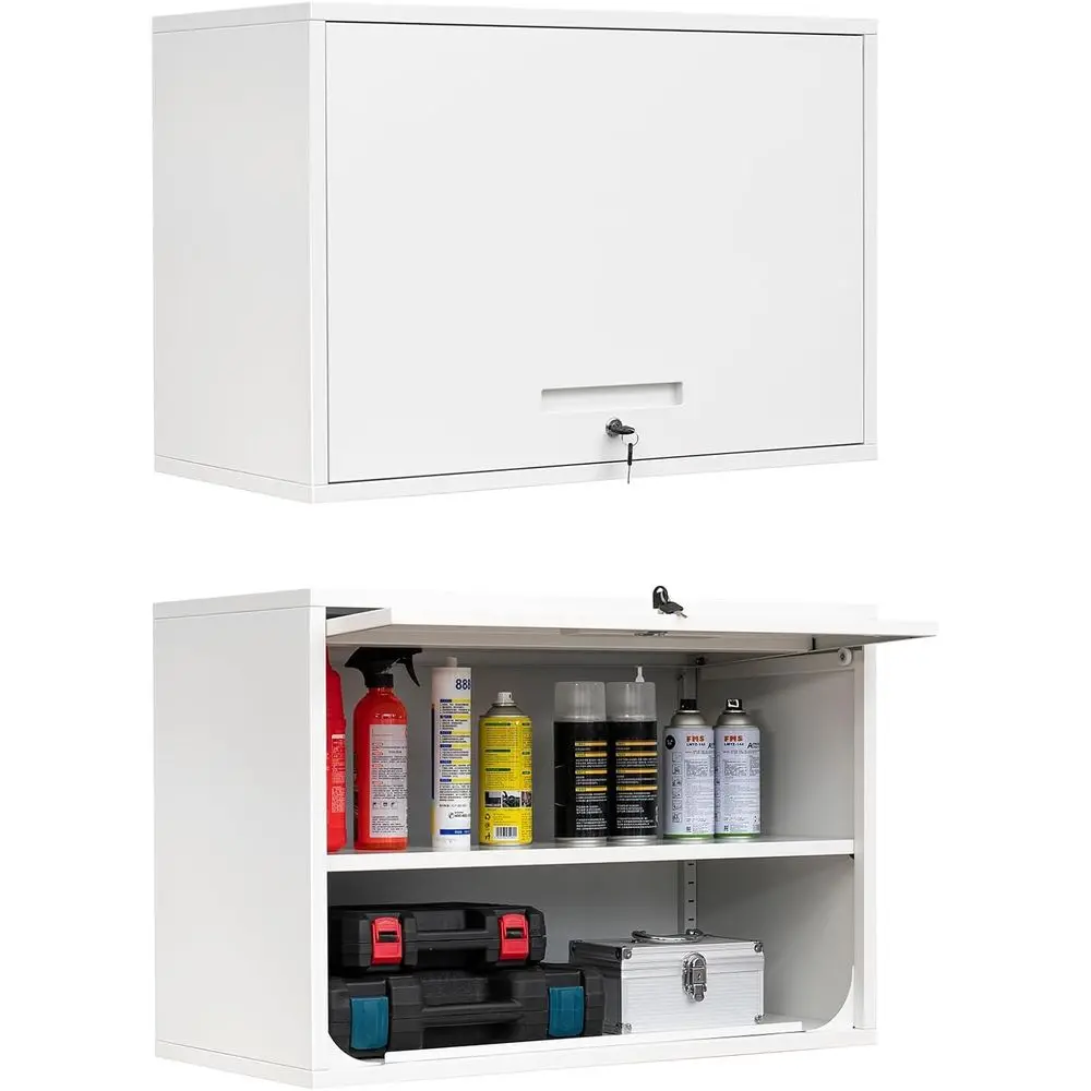 

White Metal Wall Cabinet with Locking Door and Shelves, Suitable for Garage, Warehouse, Home, or Office, Assembly Required