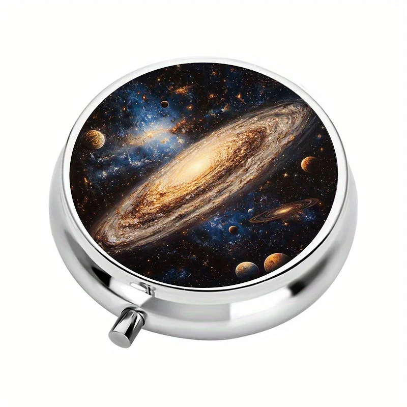 1-piece three-compartment pill box, galaxy-themed mini pill container, pill organizer, perfect for travel and storing vitamins
