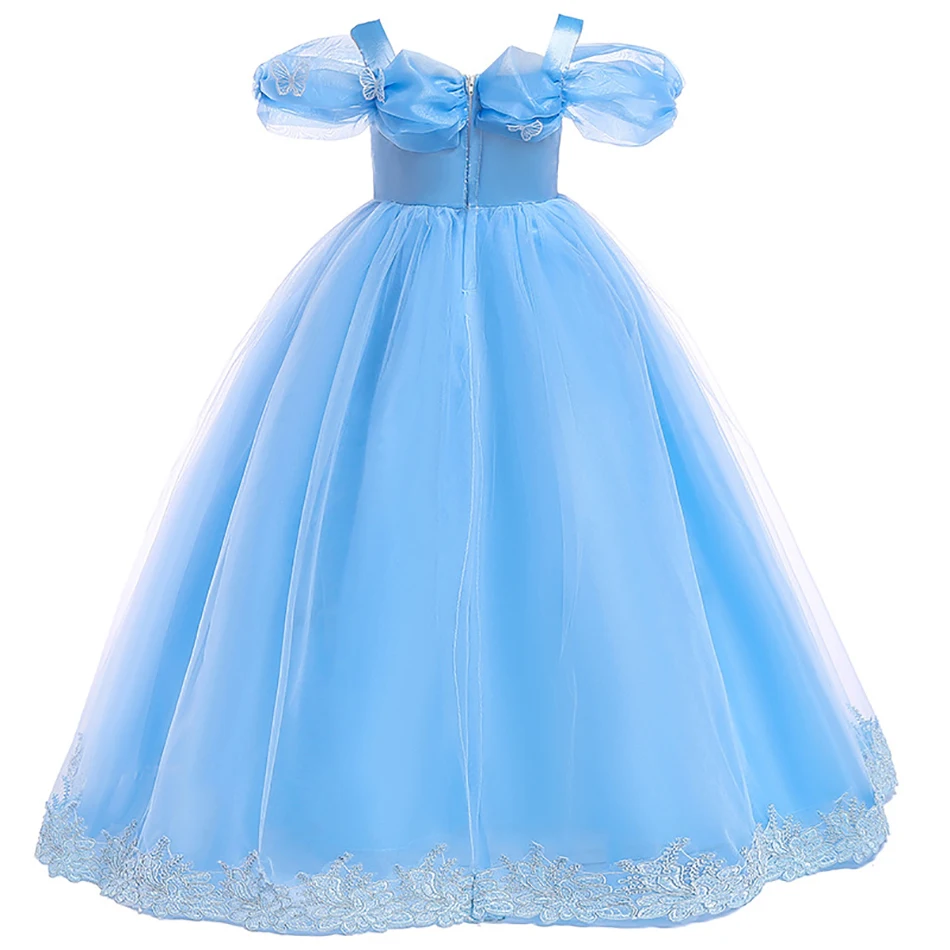 Ragazze capodanno blu abito lungo per bambini natale festa di compleanno abiti farfalla cenerentola costumi Cosplay abiti per bambini