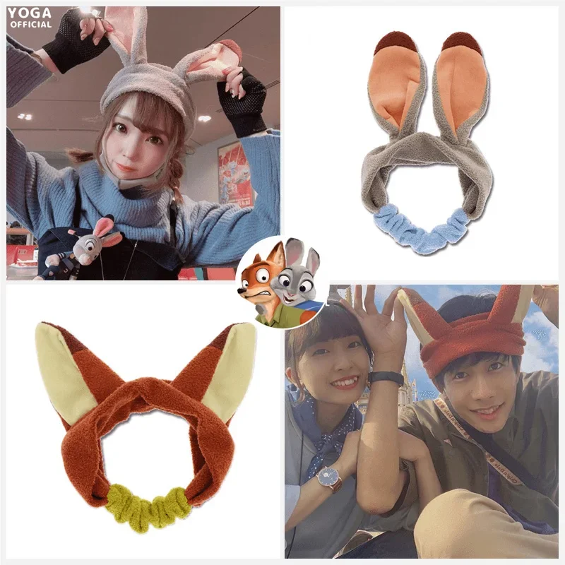 Disney Zootopia Judy Nick Wash Face Hair Holder Hairbands Soft Animal Ears Headband Women Girls Turban Fashion Hair Accessories