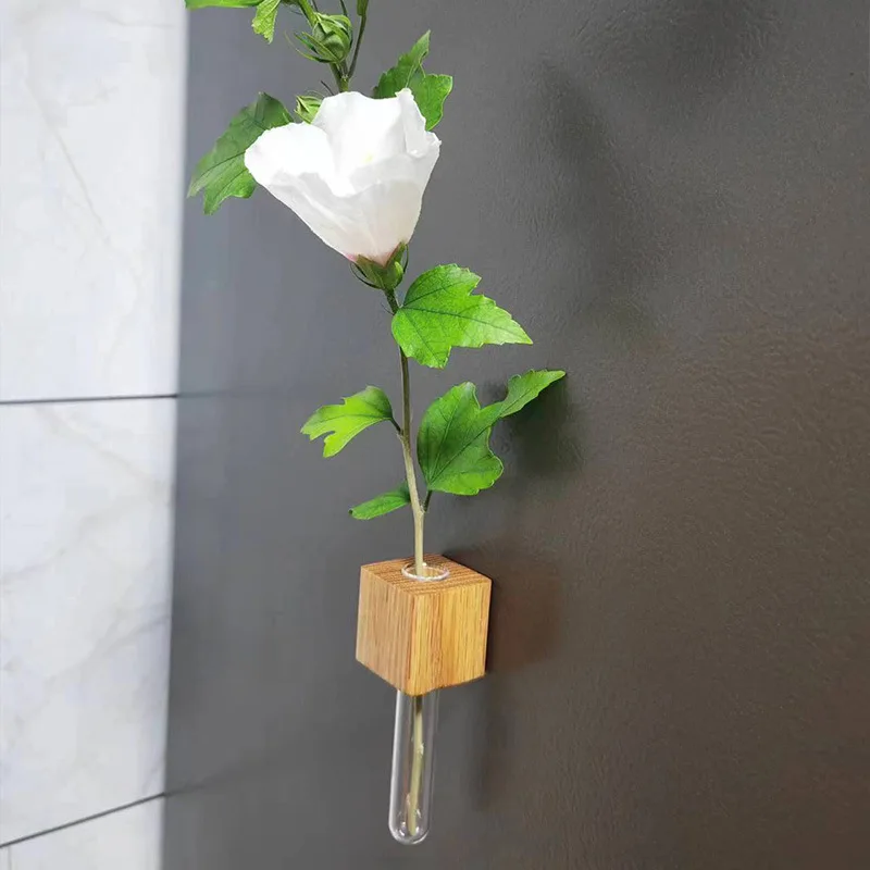 1Pc Originality Wooden Test Tube DIY Flower Magnetic Simulation Flower Vase Refrigerator Sticker Home Kitchen Decoration