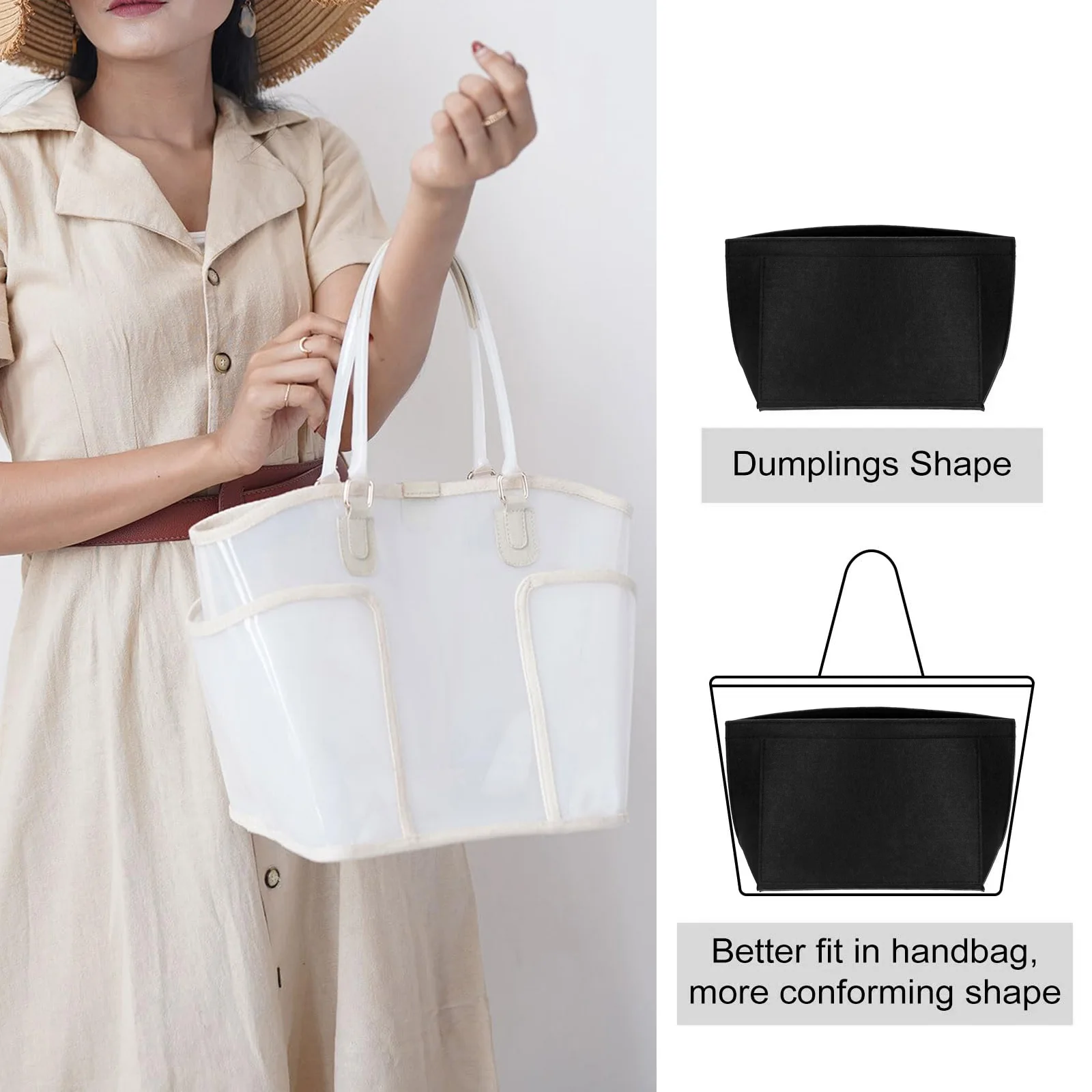 Tas Organizer Makeup dari Bahan Felt untuk Tas Wanita, Tas Travel, Dompet Dalam, Tas Kosmetik Portabel, Cocok untuk Berbagai Merek Tas