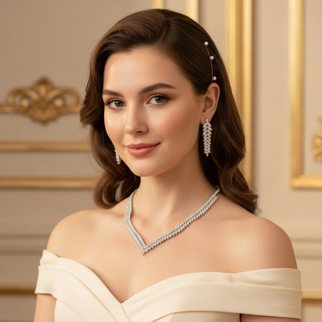 

Popular European Bridal Jewelry Set Luxury Zircon Tassel Necklace Earrings Stylish Ornaments For Dress Daily Wear