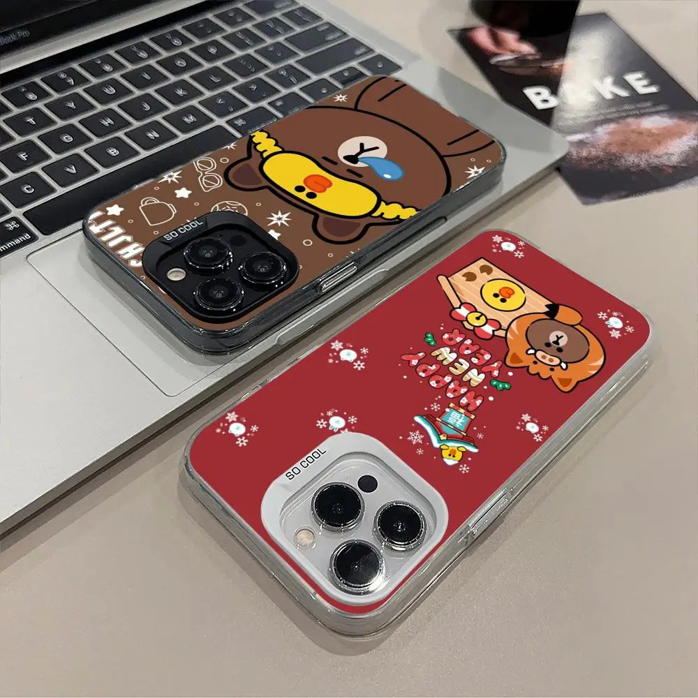 Корейский милый L-Line F-Friends B-Brown чехол для телефона матового цвета серебристого цвета для IPhone 16, 15, 14, 13, 12, 11 Pro Max Plus XS X противоударный ха