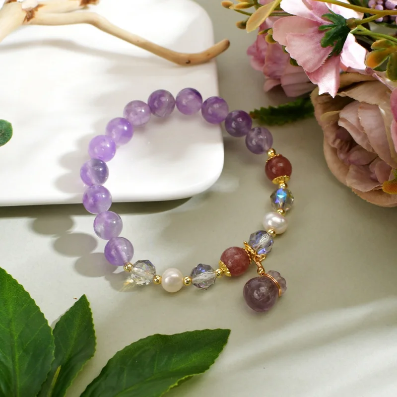 

New Chinese Style Natural High Amethyst Pearl Lucky Bag Bracelet High Sense Niche Handmade Calabash Pendent Bracelet