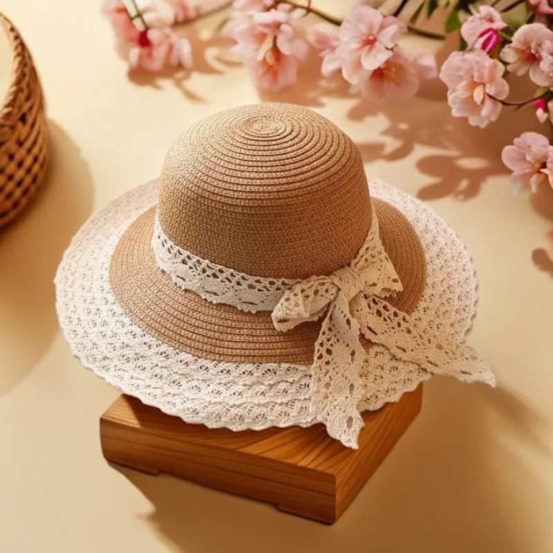 موضة الجوف حافة مقوس دانتيل شاطئ البحر عطلة قبعة بحافة السيدات في الهواء الطلق حماية من الشمس القش قبعة الصيف قبعات للحماية من الشمس للنساء 2