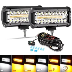 AUXBEAM LED Work Lights High Quality 3/4/7 Inch Amber White LED Square Driving Work Light Bar For Offroad Truck SUV ATV UTV Boat