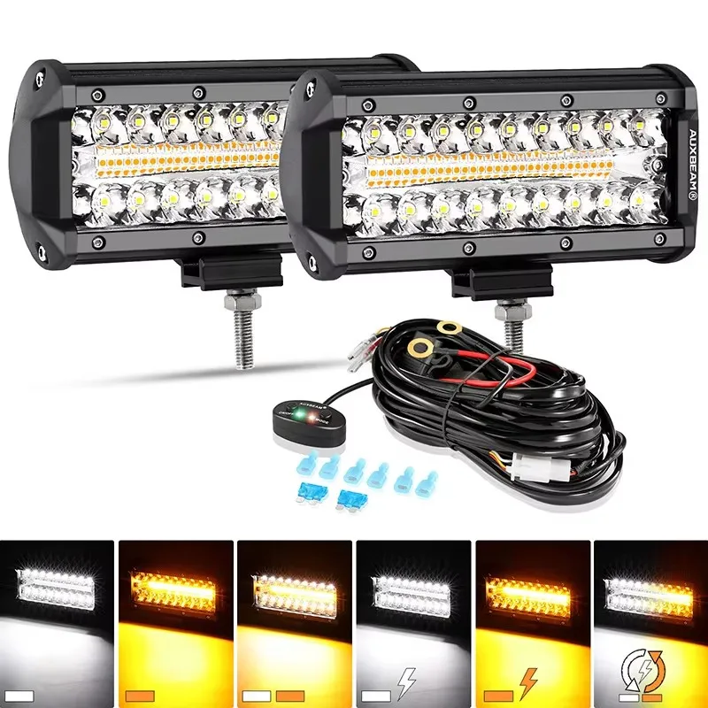 AUXBEAM 3/4/7 Inch LED Work Lights High Quality Amber White LED Square Driving Work Light Bar For Offroad Truck SUV ATV UTV Boat