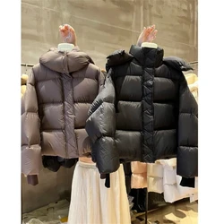 2024 Female Solid Color Casual Long Sleeve Tops Outerwear Winter Women Fashion Loose Thickening Warm Hooded Parkas Coat