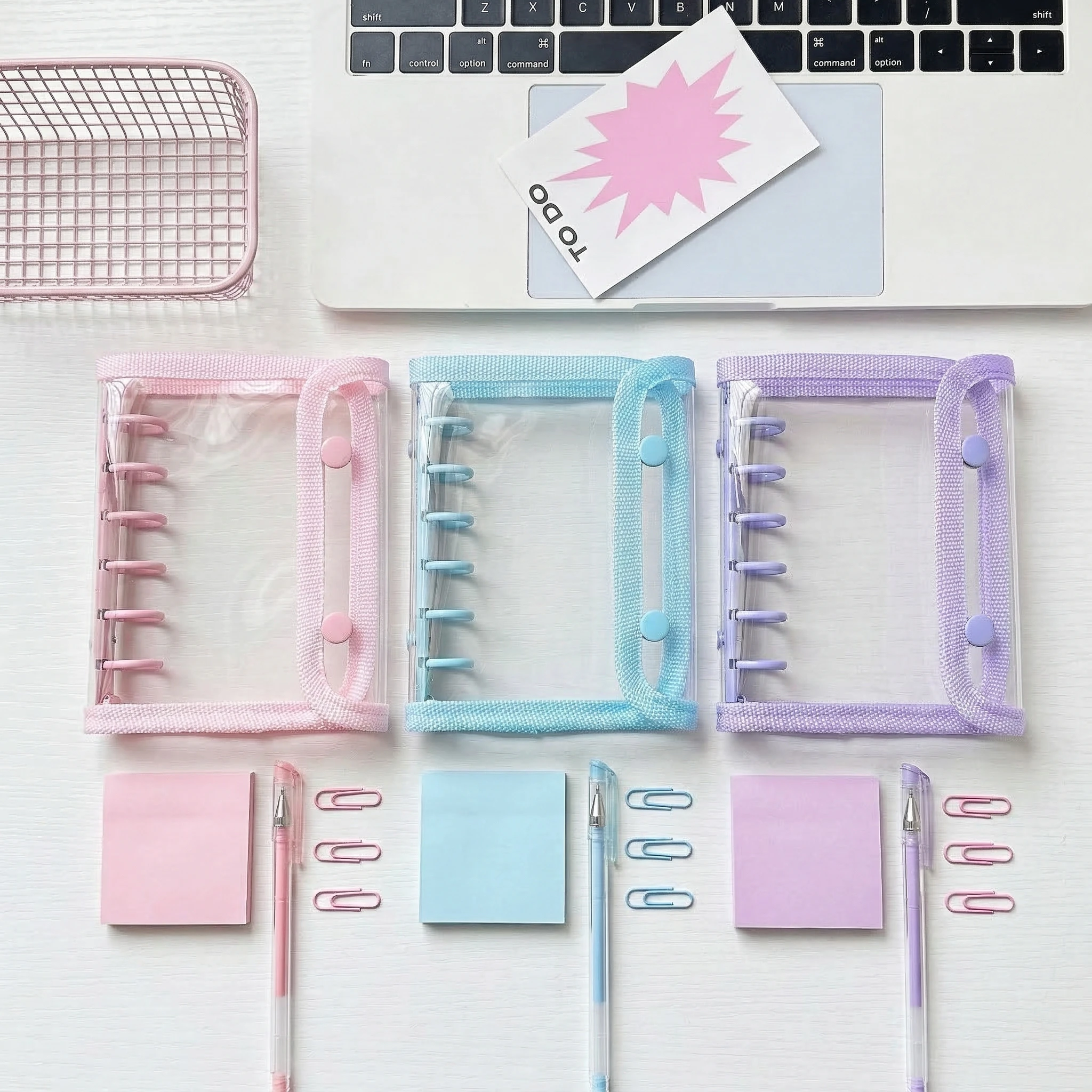 A7 Knit-Edged PVC Loose-Leaf Binder Notebook, Minimalist Ins-Style 6-Ring Organizer with Sticker Storage & Refillable Card Cover