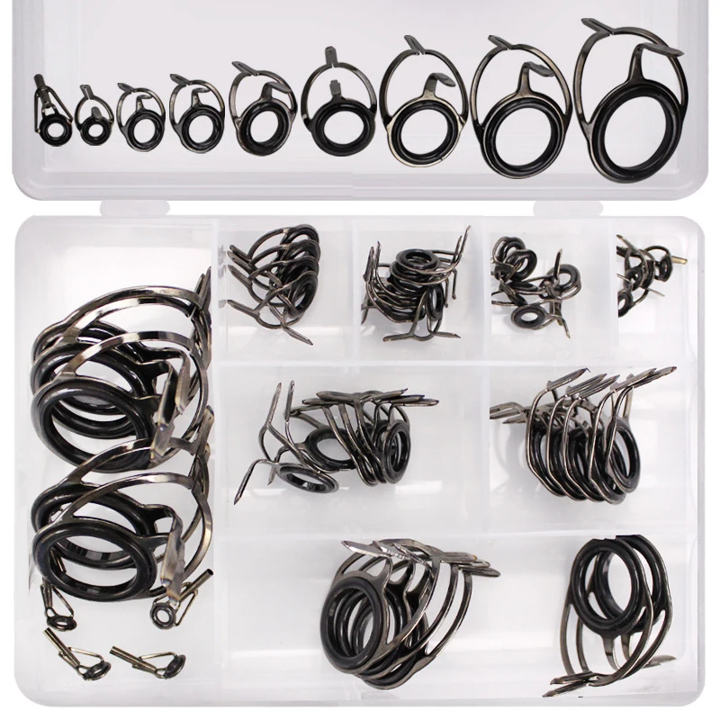 40/45Pcs Fishing Rod Guide Rings Guides Tip Set Repair Kit With Fish Box Fishing Rod Guide Tips Rings Set