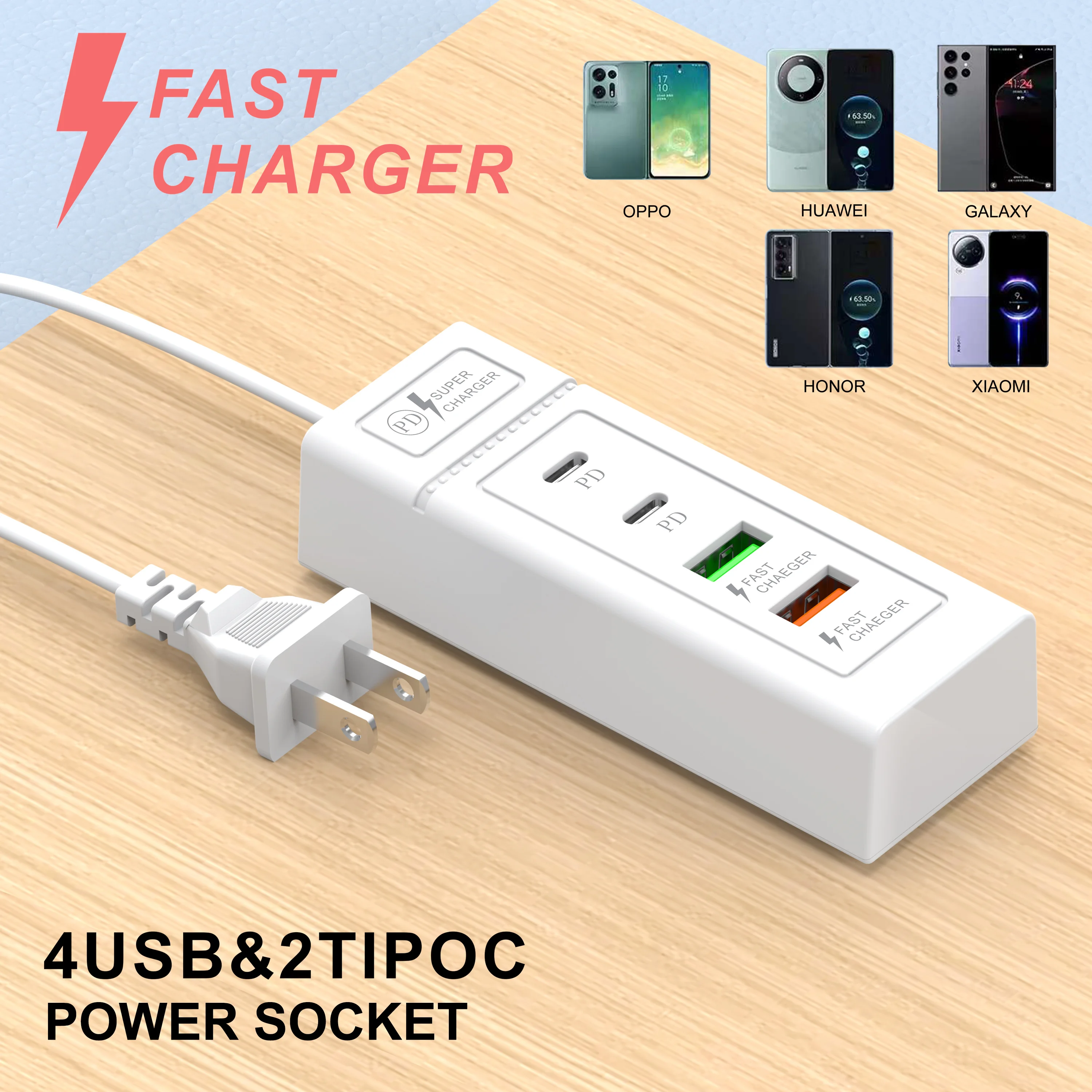 Muti 4 Ports USB Charger QC 3.0 PD 15W Fast Charging Portable for Xiaomi 14 Samsung iPad Mobile Phone Travel Power Wall Adapter