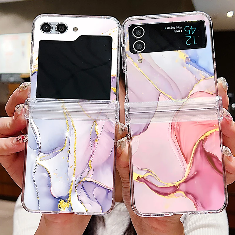 Marmor-Muster Klare Faltbare Handyhülle für Samsung Galaxy Z Flip 7 FE Flip 8 6 5 4 3 Harte Schutzhülle für Samsung Z Flip8 Flip7 Flip6