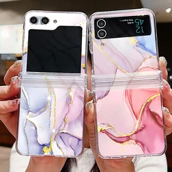 Marble Pattern Clear Folding Phone Case For Samsung Galaxy Z Flip 7 FE Flip 6 5 4 3 5G PC Cover For Samsung Z Flip5 Flip7 Flip6