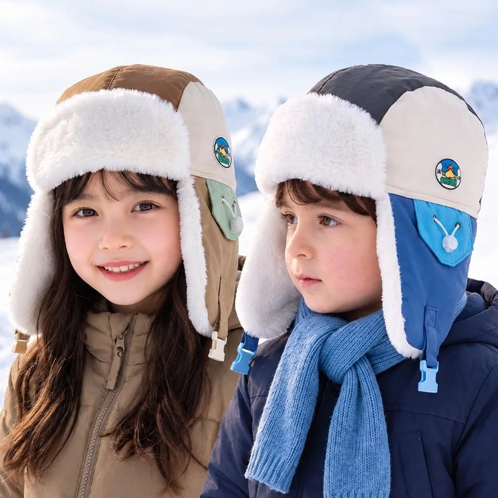 Polyester Fleece Lined Winter Trapper Hat Adjustable Fit 49-55CM Children Fleece Lined Hat Soft Inner Lining Warm Earflap Hat