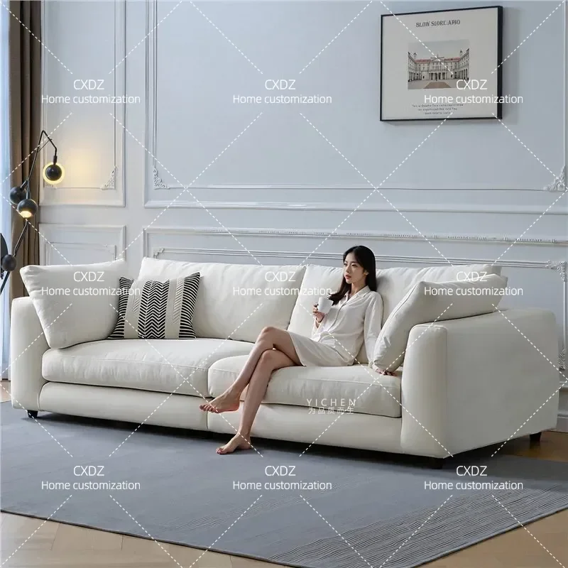 Rhine sofa living room cream wabi-sabi retro wind cotton and linen down straight row large white fabric sofa can be