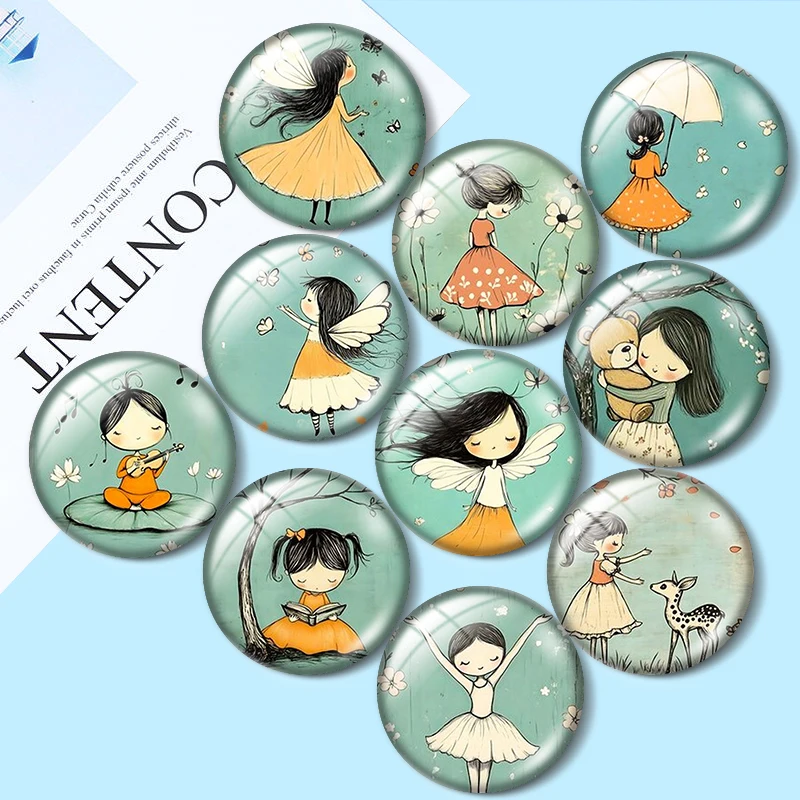 Adorable unique girl 12/18/20/25mm glass cabochon  bracelet pendant rings for jewelry demo earrings back Making findings