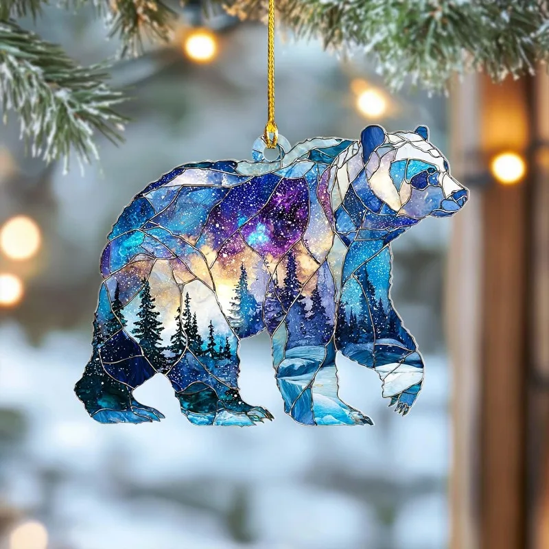زخرفة الدب الزجاجي الملون الصناعي، ديكور شجرة عيد الميلاد للمقصورة الريفية، هدية الحياة البرية الشتوية لمحبي الطبيعة، تبادل الهدايا #2
