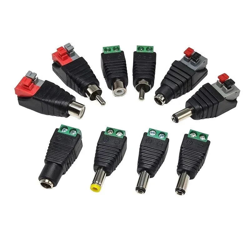 10pcs Solderless DC Power Connector 5.5×2.1/2.5mm Plug Jack Male Female Adapter 12V Socket for CCTV Camera