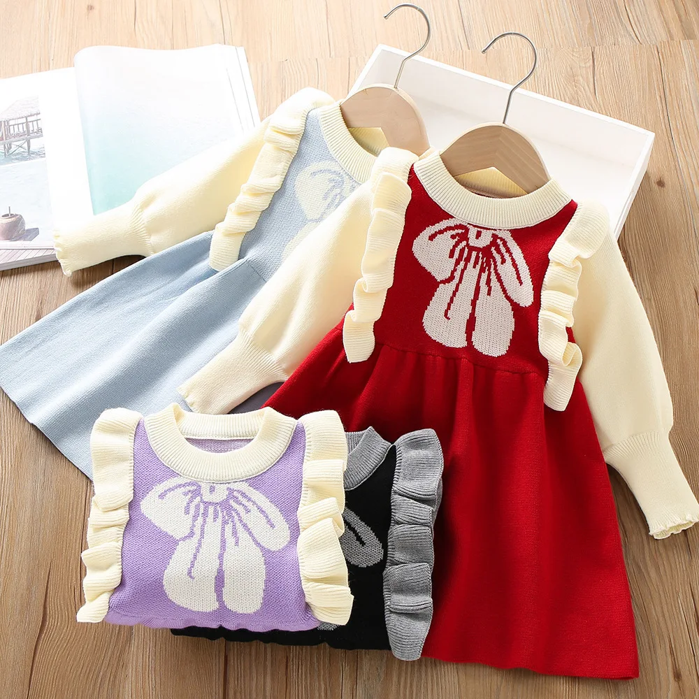 

Girls Princess Dresses Spring Autumn 2025 Children Woolen Jersey Sweaters Dress For Baby Girls Knitted Clothes Kid Party Costume