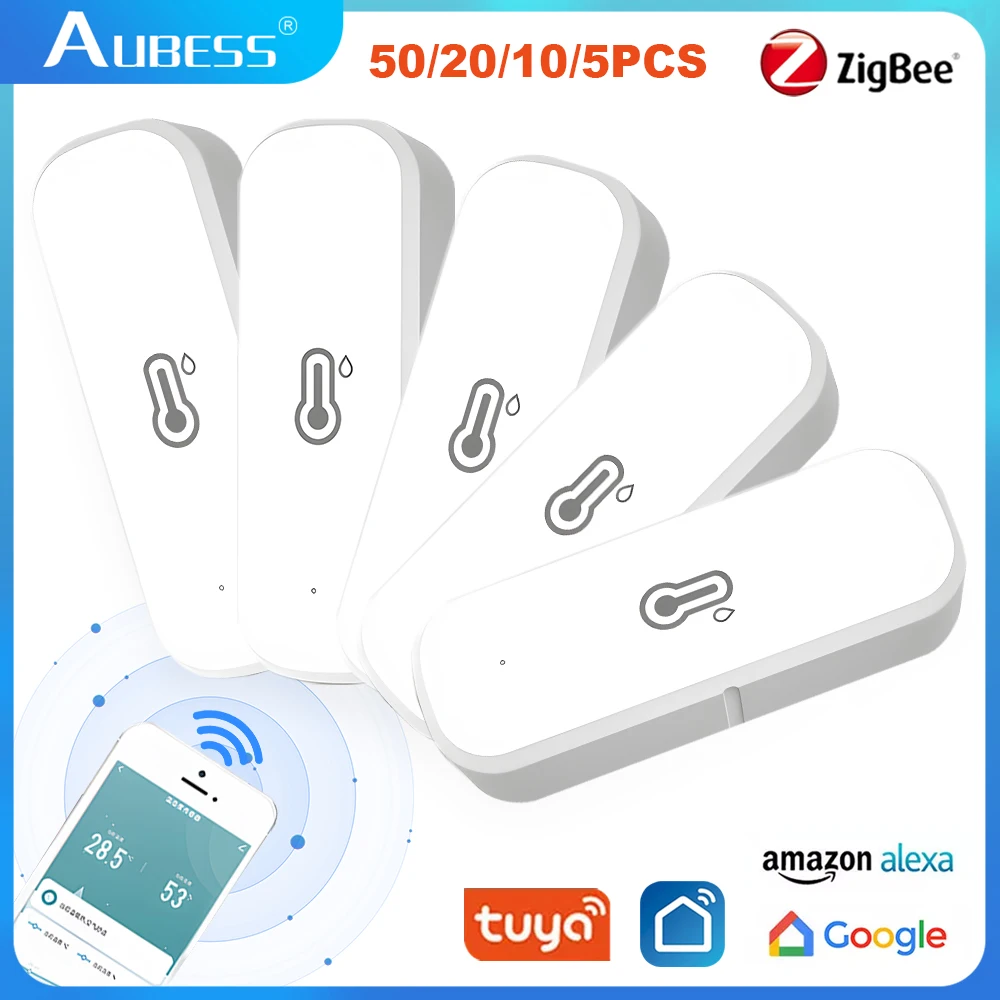 Sensor inteligente de temperatura y humedad ZigBee, controlador de higrómetro interior Tuya, monitoreo, funciona con voz inteligente, Alexa y