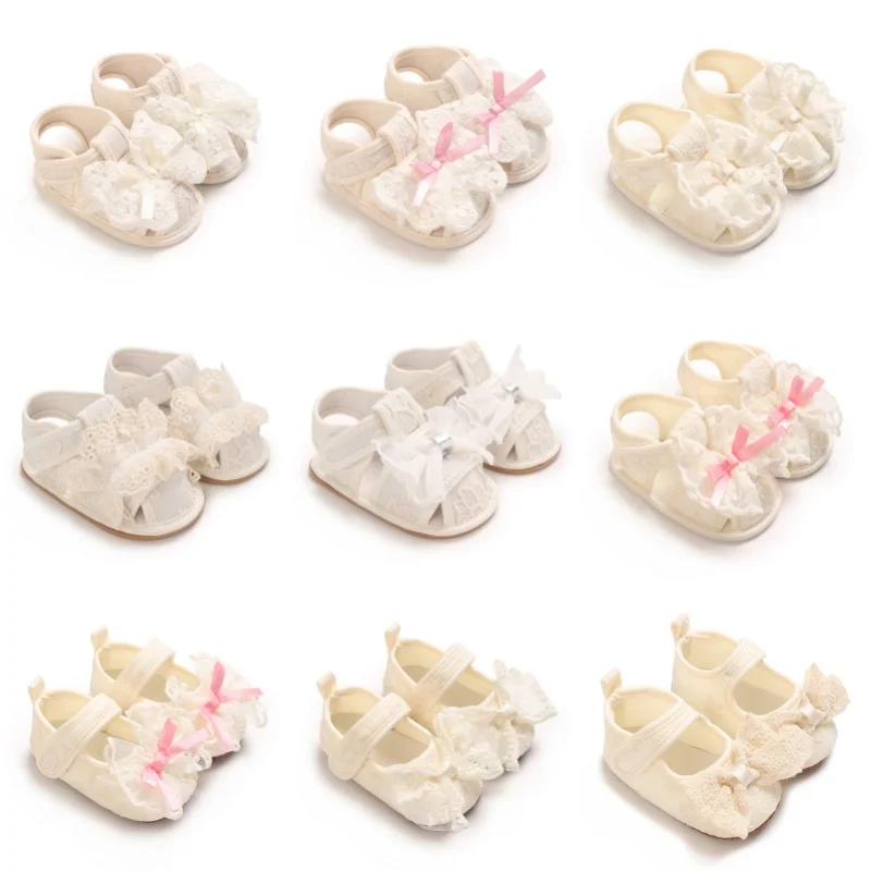 

Infant Pre-Walker Shoes 0-18M Baby Girls Lace Bow Princess Sandals, Soft Sole Breathable Baby Footwear