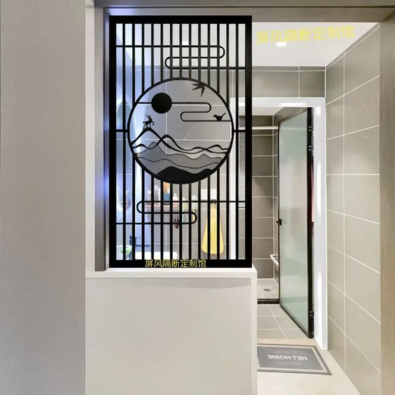 

wrought iron screen custom hollow lattice metal entrance background wall Chinese grille carved washing table dry