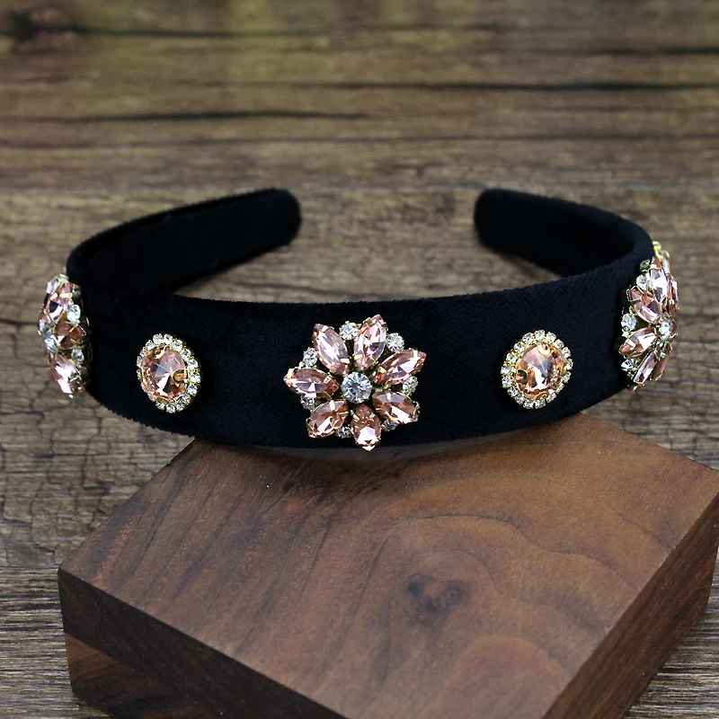 Champagne Green Round Crystal Headbands Diamante Handmade Hairbands For Women Simple Hair Jewelry
