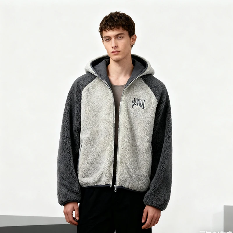 

Autumn and winter seasons Harajuku High Street retro ins full zip hooded color blocked hoodie Gothic unisex Y2k clothing