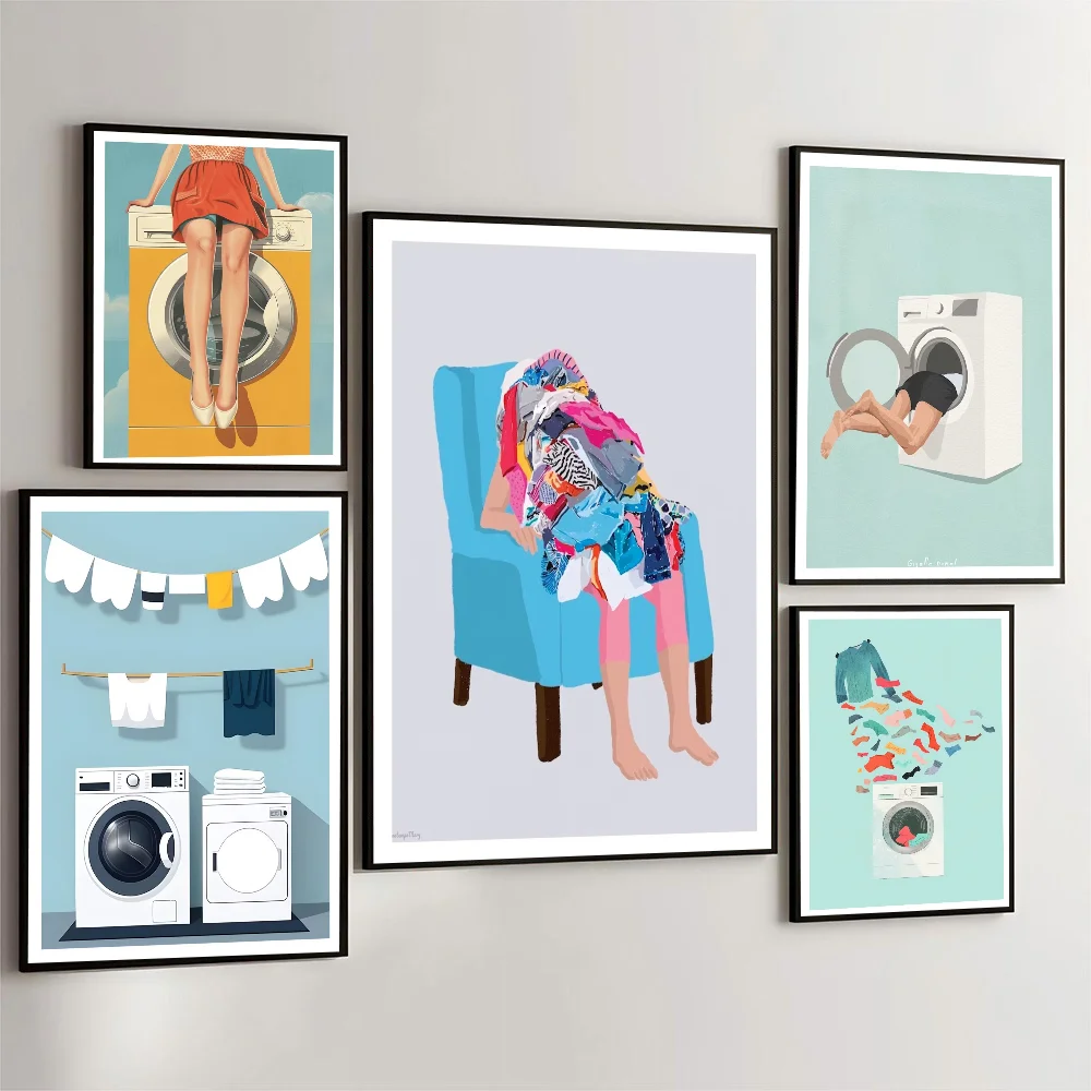 Wäsche-Tag-Kunstposter, selbstklebende Kunst, wasserfester Papieraufkleber, Kaffeehaus, Bar, Zimmer, Wanddekoration