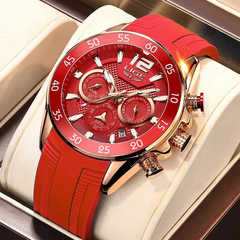 LIGE Fashion Men Watches Casual Sport Quartz Watch Man Silicone Belt Wristwatch Chronograph Waterproof Casual Clock Montre Homme