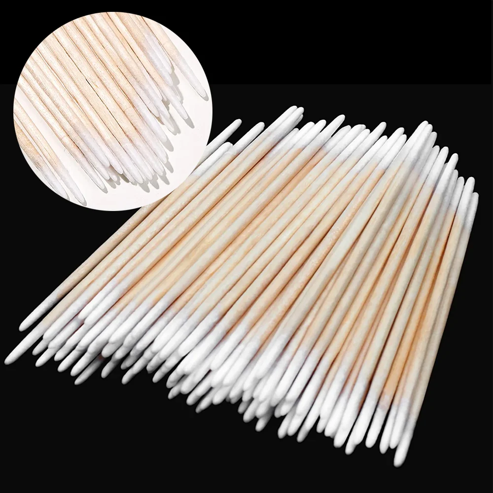 100/200 pezzi tampone di cotone usa e getta pennelli per trucco a doppia punta colla per Extension ciglia in legno rimuovi strumenti per il trucco con micropennello