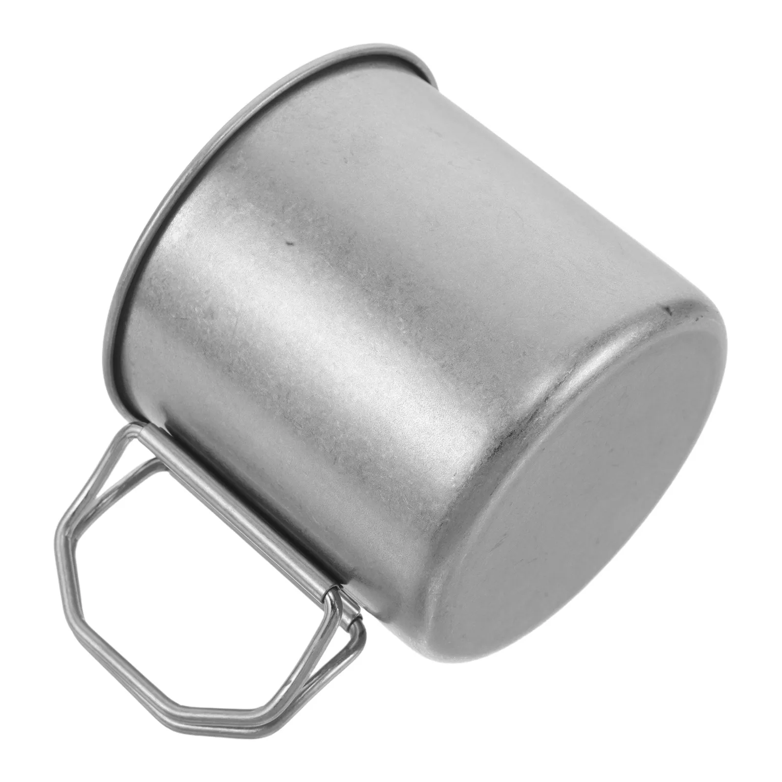 Stainless Steel Folding Camping Mug 8cm Portable Cup with Foldable Handle for Hiking Travel Backpacking