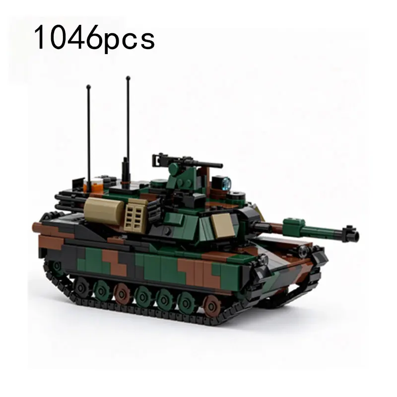 

MOC 1046pcs Camouflage Tank Model Small Particle Assembly Building Blocks with Observation Equipment and Armored Tracks Toy