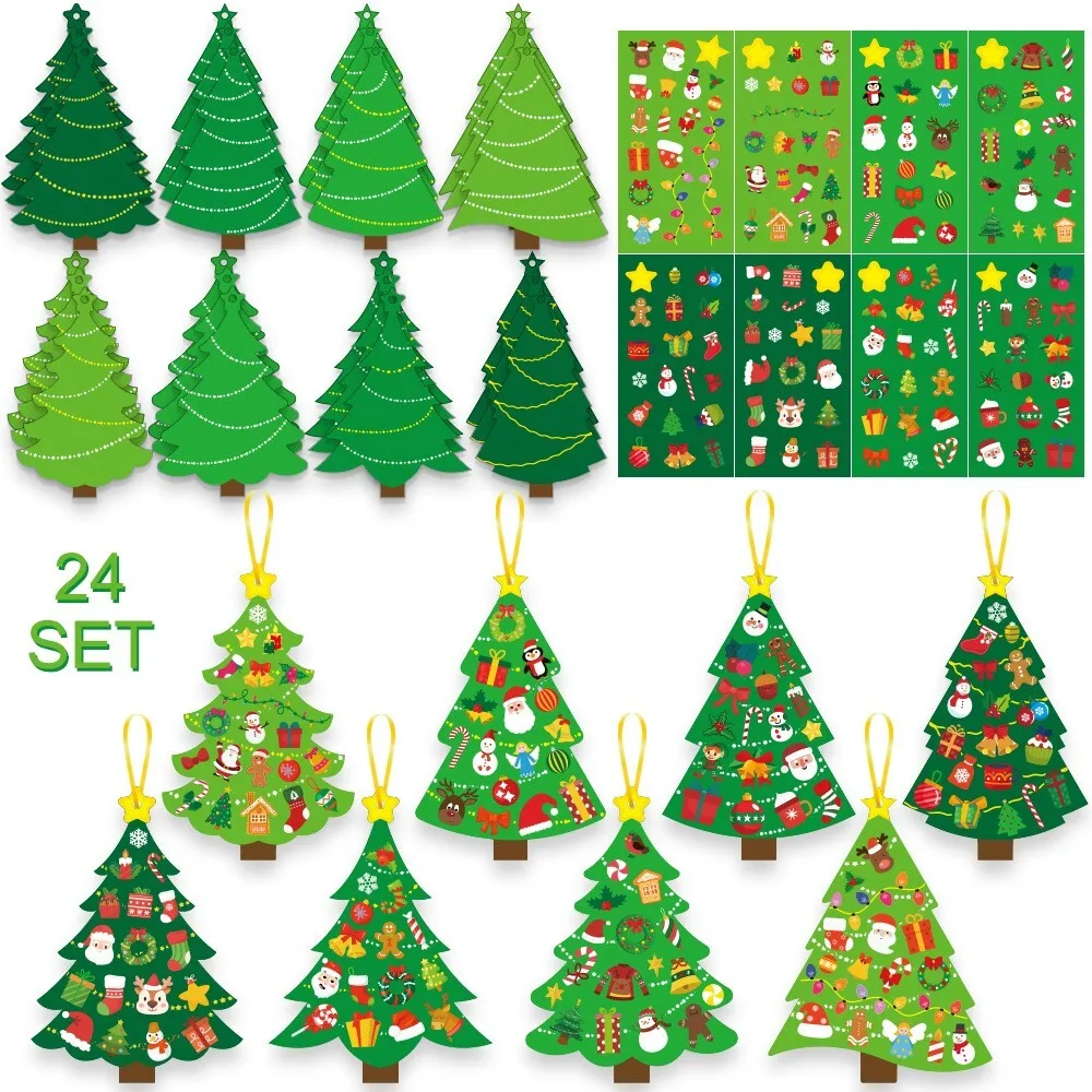 

Cartoon Theme DIY Card Stickers for Tree Decoration Holiday Craft Supplies Christmas Party Favors Kids Activity Gift Set