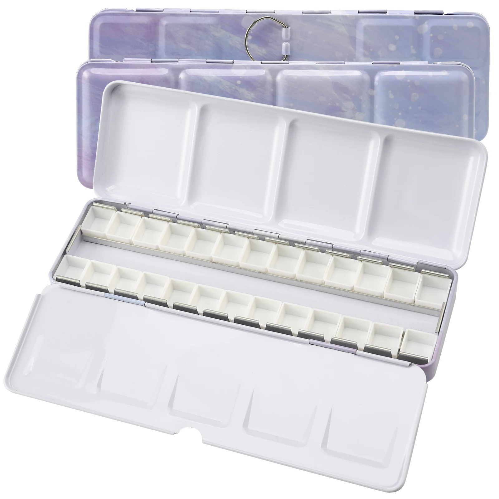 Watercolor Palette Empty w/Removable Paint Tray & 26PCS Empty Watercolor Half Pans - Sturdy Empty Watercolor Palette Tin