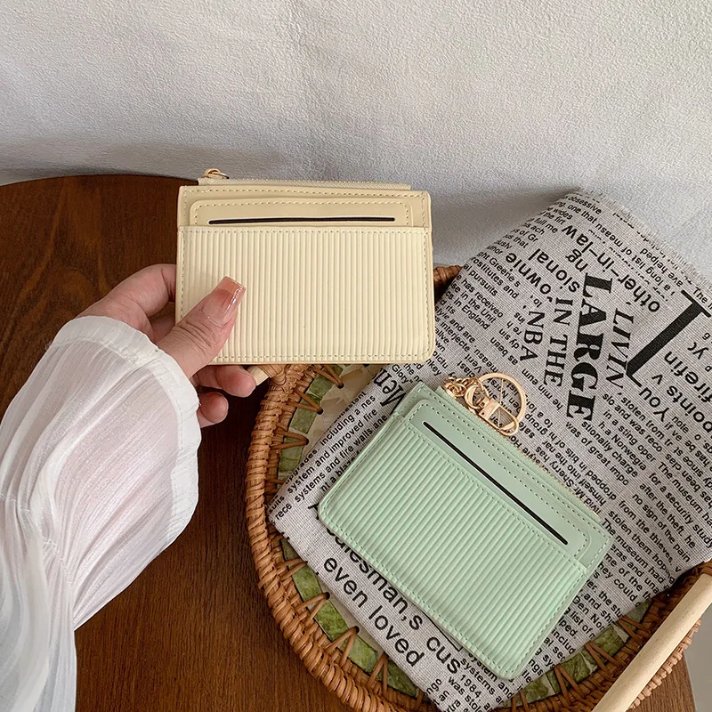 

Мини-кошельки из искусственной кожи на молнии, держатель для карт, портативный модный маленький кошелек для монет с брелоком, тонкий зажим для визитных карточек для девочек