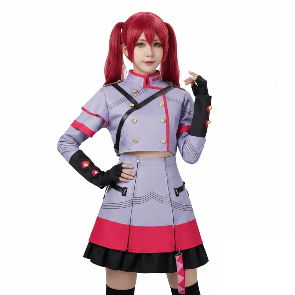 

Anime Cosplay Costume Military Uniform Cosplay Costumes for Women Purple Red Full Set with Accessory Halloween Conventions