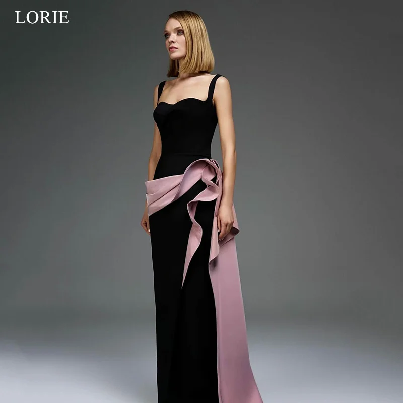 

LORIE Simple Black Straight Party Dresses Sleeveless Sheath Evening Prom Dress Ruffles Floor-Length Prom Gowns Customized