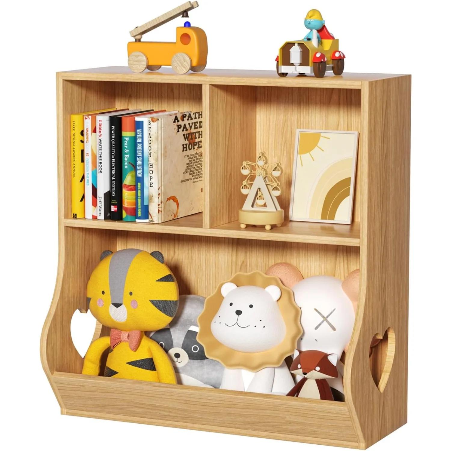 

Toddler Bookshelf and Storage Organizer, Kids Cabinet and Bookcase, Wooden 3 Cubby Children Book Shelf for Playroom