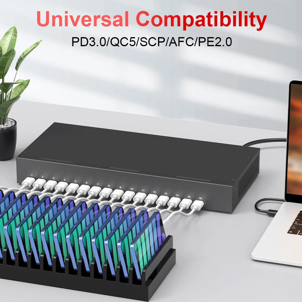 

16 Port USB C PD Charging Station 65W Fast Charger Hub for Mobile Phones Tablets