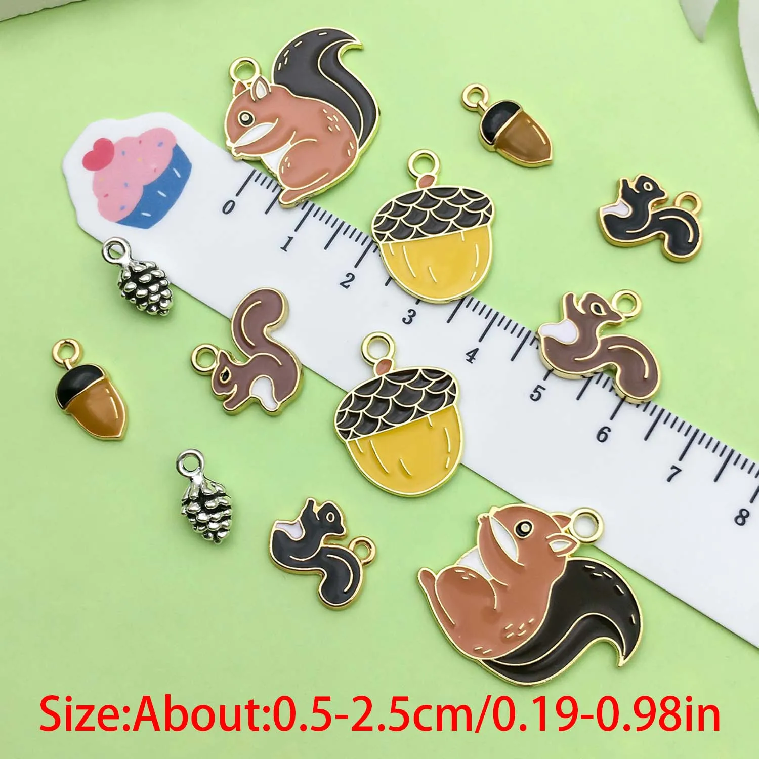 10/12pcs Enamel Squirrel Pine Cone Design Charms Alloy Animal Pendants for DIY Bracelet Necklace Jewelry Making Accessories