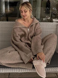 Fashion Knitted 2 Piece Sets Women Outfit Fall Clothes 2024 Women Pullover Sweater Top and Pant Sets Casual Sweatsuits Woman Set