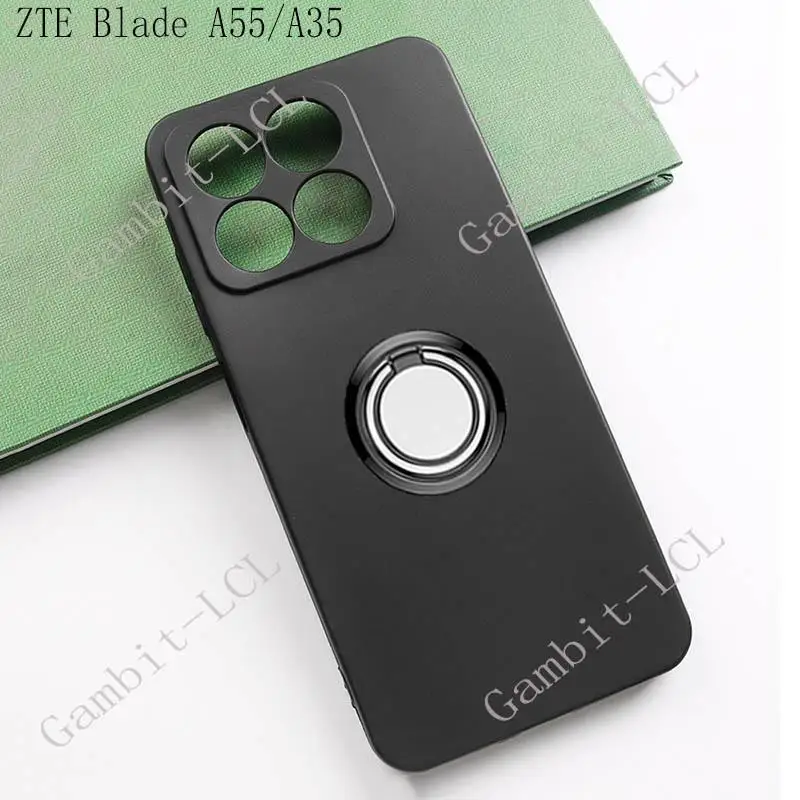 For ZTE Blade A55 A35 BladeA55 BladeA35 Z2450 Back Ring Holder Bracket Phone Cover TPU Soft Silicone Case On ZTE Blade A35