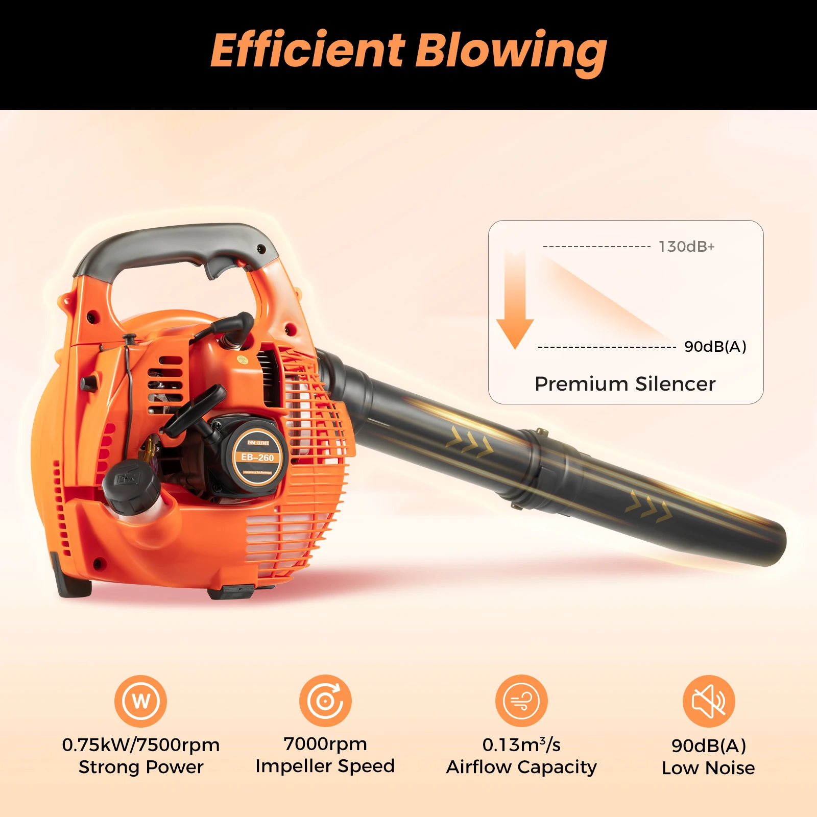 Handheld Leaf Blower 25.4CC 2-Stroke Commercial Gas Powered Grass Lawn Yard Garden Snow Dust Blowing Cleaning Tools 7500Rpm 90dB