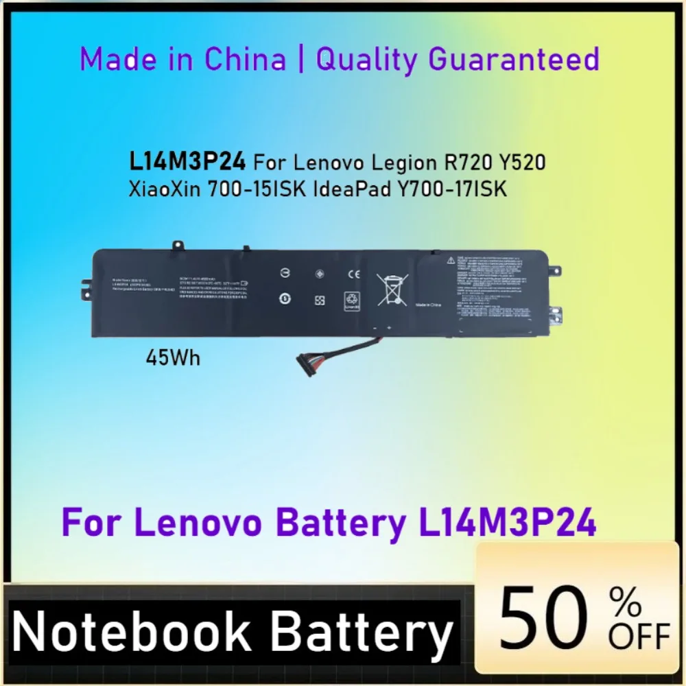 

Laptop Battery for Lenovo Savior R720-15IKBN Ideapad Y700-14ISK 700-15ISK 17ISK Legion Y520-15IKBA L14M3P24 L16S3P24