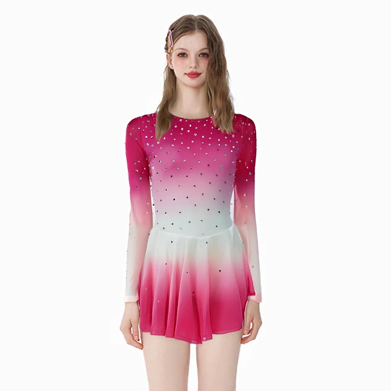 

LIUHUO платье для фигурного катания на льду для девочек, женщин, подростков, эластичный спандекс, розовый, для соревнований, оптовая продажа BD1403