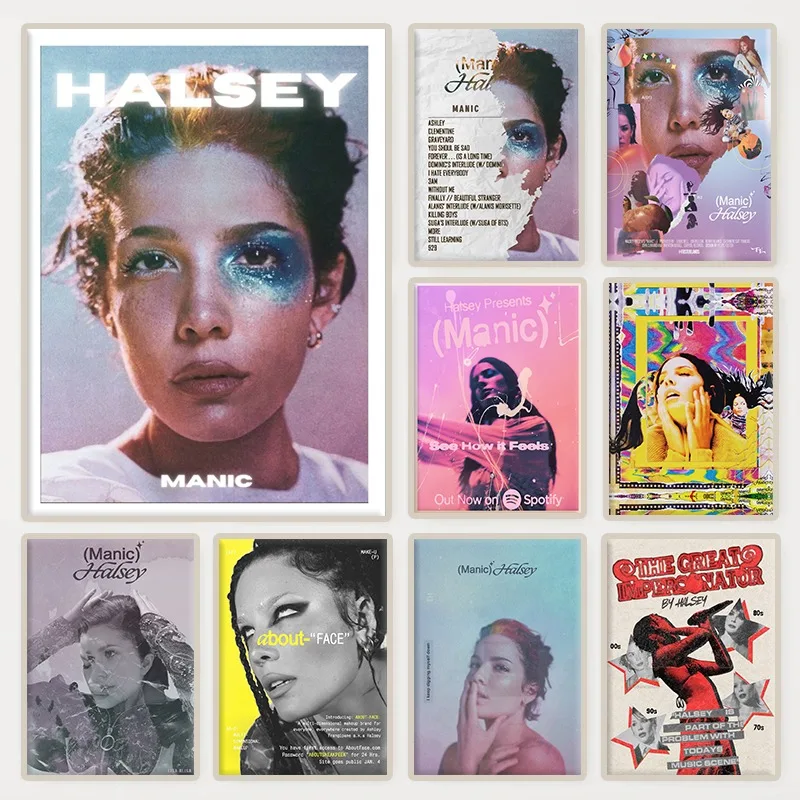 American Pop Music Singer Halsey Poster Modern Manic Album Cover Canvas Painting Wall Art Picture Living Room Home Decor Mural